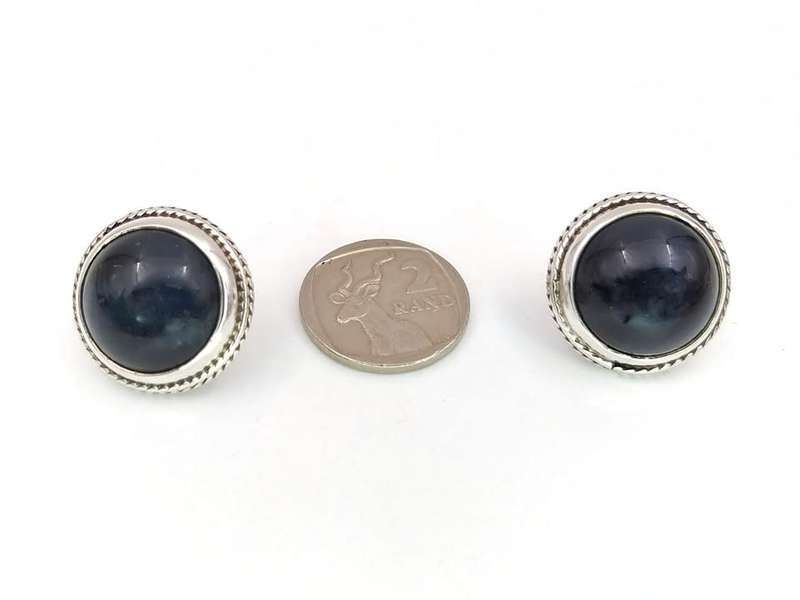Vintage hawk`s eye studs set in sterling silver
