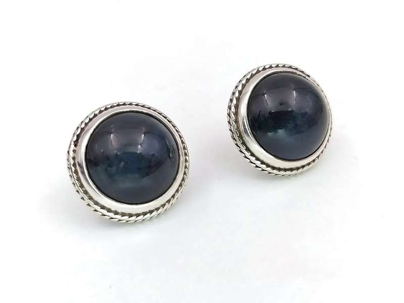 Vintage hawk`s eye studs set in sterling silver