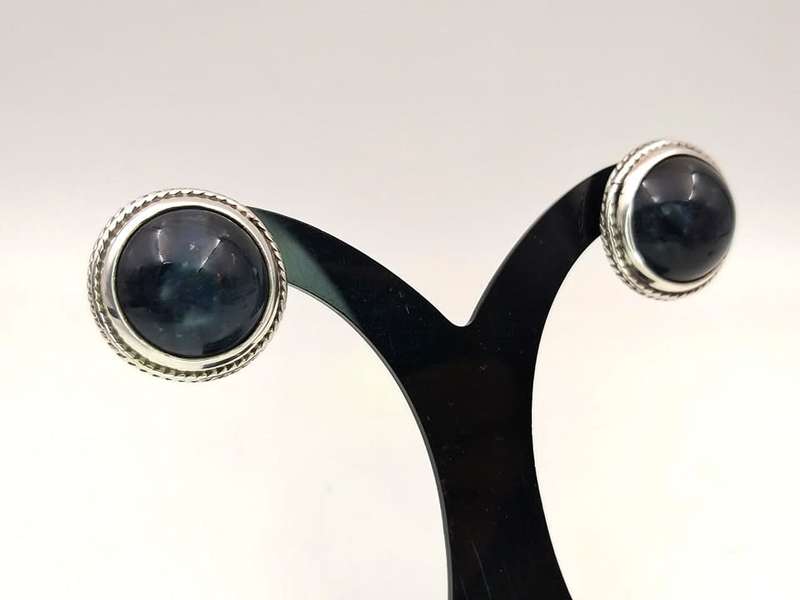 Vintage hawk`s eye studs set in sterling silver