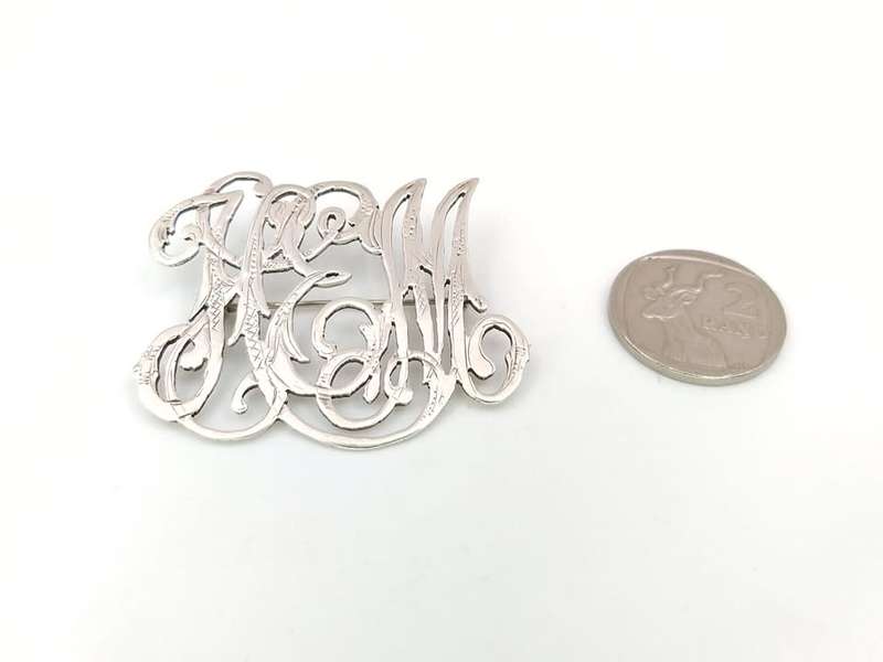 Antique scrolled initials brooch (sterling silver)