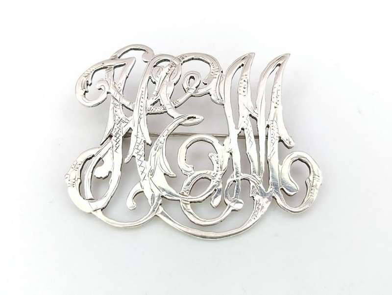 Antique scrolled initials brooch (sterling silver)
