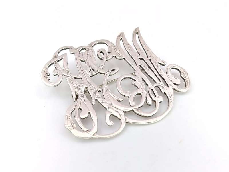 Antique scrolled initials brooch (sterling silver)