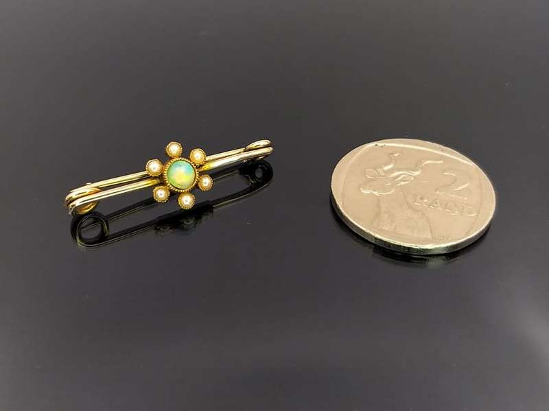 Antique opal and seed pearl flower brooch (set in 9ct gold)