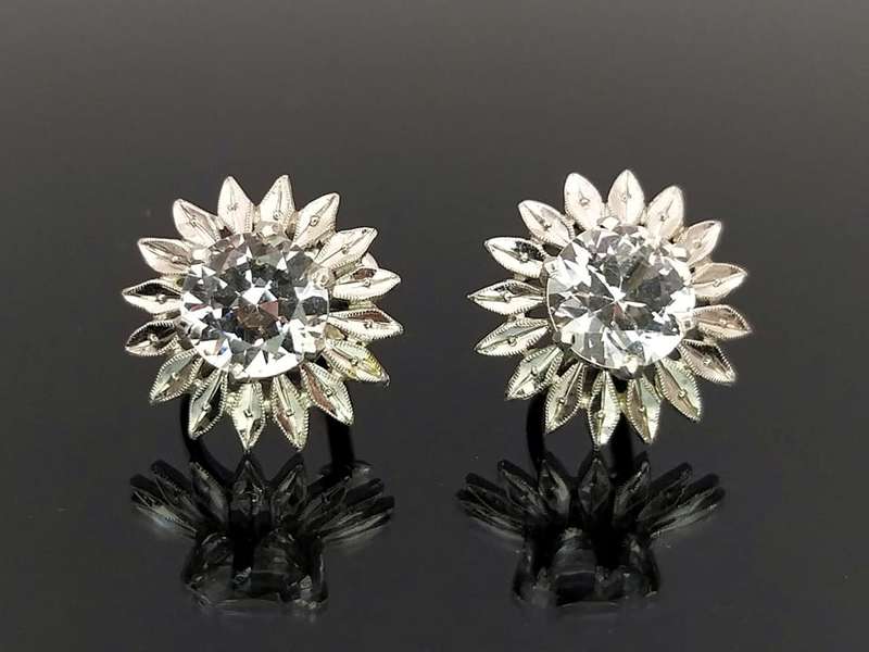 Vintage white sapphire & white gold flower earrings