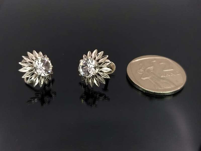 Vintage white sapphire & white gold flower earrings