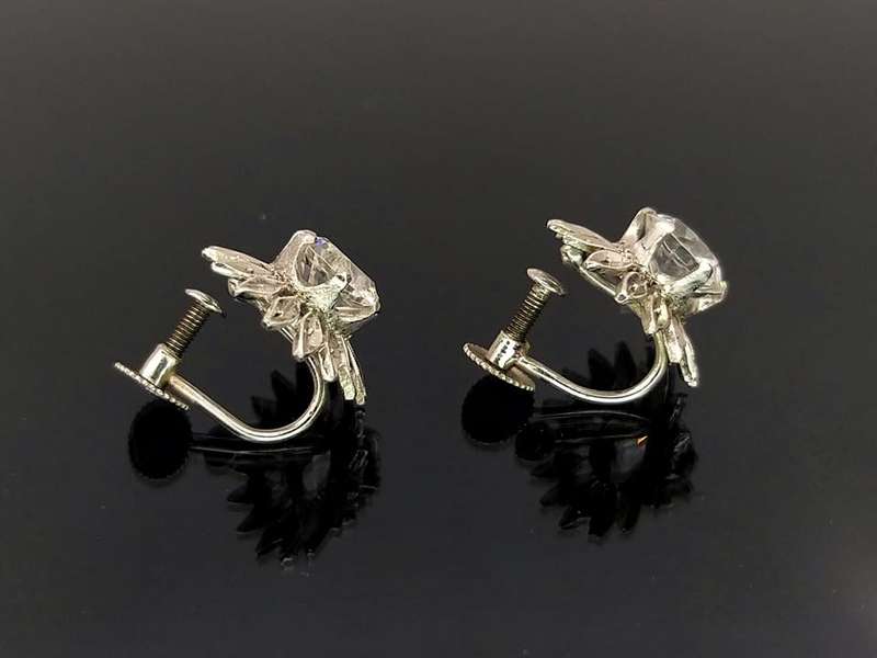 Vintage white sapphire & white gold flower earrings