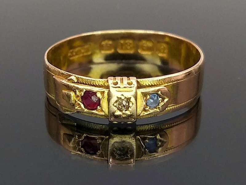 Edwardian 18ct gold & diamond, ruby and sapphire ring