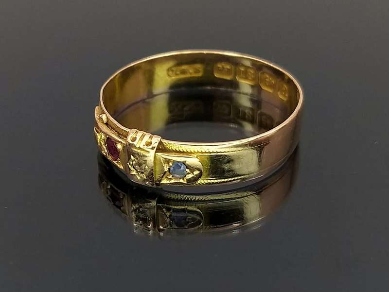 Edwardian 18ct gold & diamond, ruby and sapphire ring