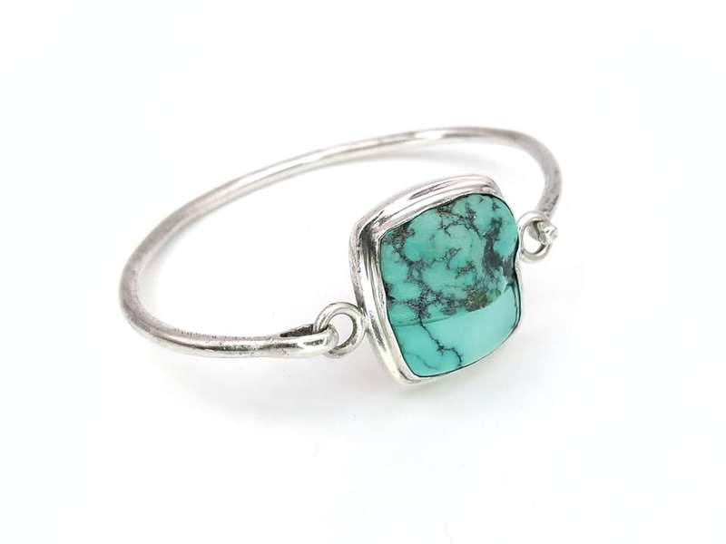 Genuine turquoise sterling silver hinged bangle