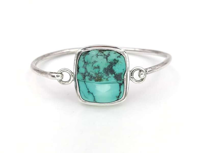 Genuine turquoise sterling silver hinged bangle