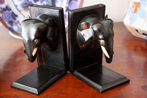 Ebony elephant bookends