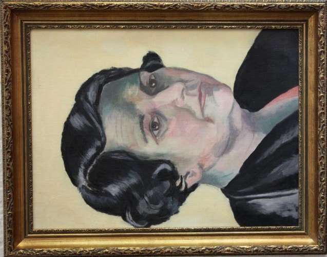 Old oil painting of intriguing dark-haired lady, in the style of the Fauves (Matisse etc.)