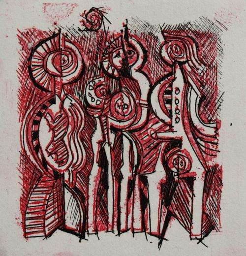 Dirk Meerkotter hand-coloured etching  "Drie Krygers"