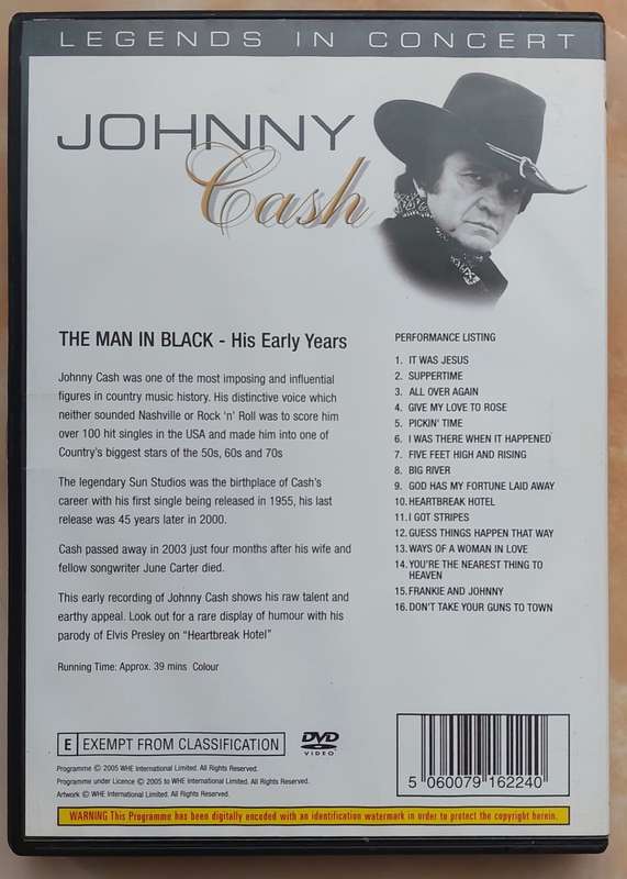 JOHNNY CASH - THE MAN IN BLACK - HIS EARLY YEARS (LEGENDS IN CONCERT DVD)