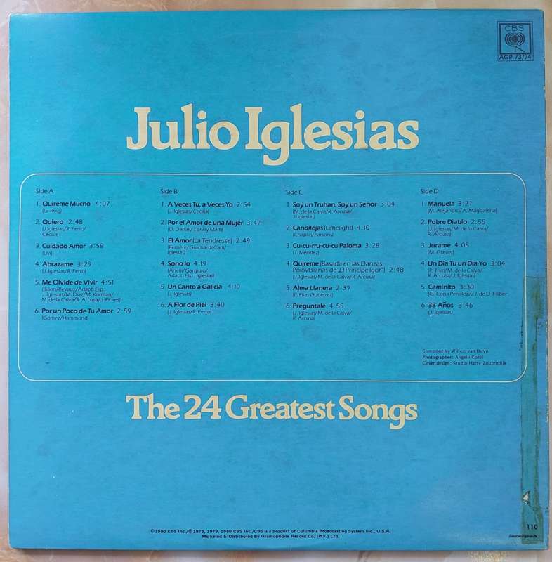 JULIO IGLESIAS - The 24 Greatest Songs (Double Album - Gatefold)