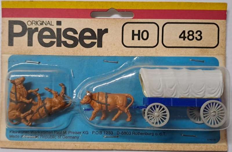 Model Trains 1:87 HO 1 x Preiser wagon + 4 oxen.