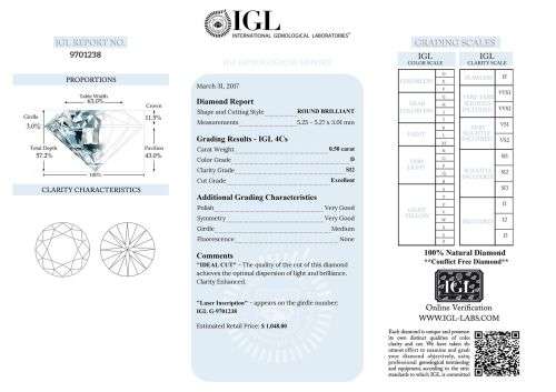 Certified 0.50 D SI2 Round Brilliant Natural Diamond 5.27mm