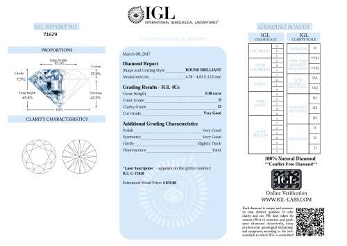 Certified 0.48 D Color Round Brilliant Natural Loose Diamond 4.81mm