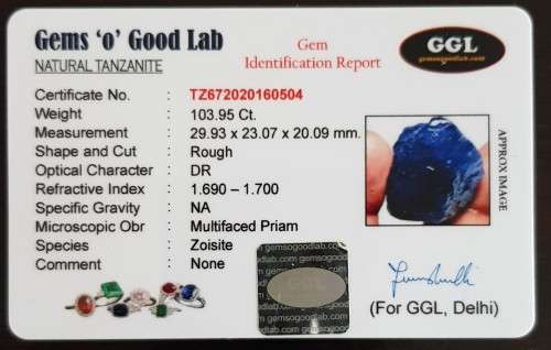 103.95 Carats Natural Tanzanite Rough