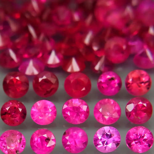 ** HOT **  Top Red Pink  Ruby  Round Diamond Cut 2.3mm Gem  Normal Heated