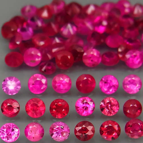 ** HOT **  Top Red Pink  Ruby  Round Diamond Cut 2.3mm Gem  Normal Heated