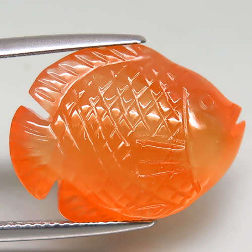 19Ct. Natural Orange Agate Fish Carving  Gorgeous