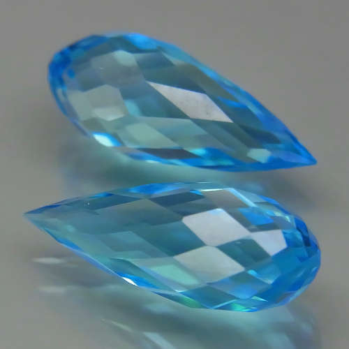 Briolette Swiss Blue Topaz 5.08Ct. PAIR! Ravishing Color  Brazil