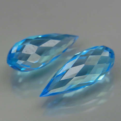 Briolette Swiss Blue Topaz 5.08Ct. PAIR! Ravishing Color  Brazil