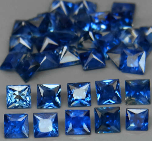 Princess Cut Cornflower Blue Sapphire 0.10Ct Round Diamond Cut 2.5 mm.Heated Only!