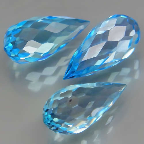Briolette Swiss Blue Topaz 7,30Ct. x 3 pieces! Ravishing Color  Brazil
