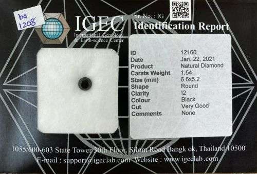 1.54Ct Certified Jet Black Round Loose Natural Diamond