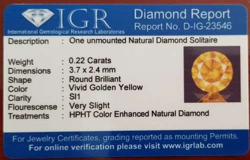 0.22Cts DIAMONDS SPARKLING VIVID YELLOW COLOR NATURAL