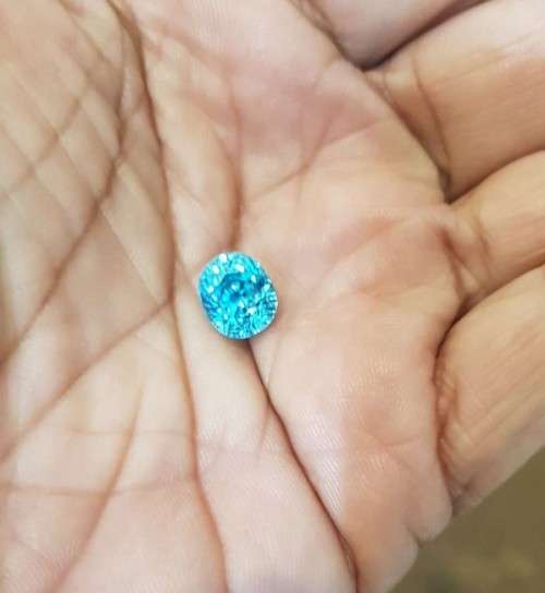 7.56 Ct. Zircon  Oval Facet Sea Blue Glistening Cambodia Natural