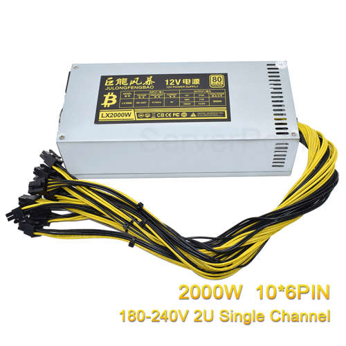 Power Supply  2000W High Quality 2U Single Channel Mining 10x6Pin Rig Miner