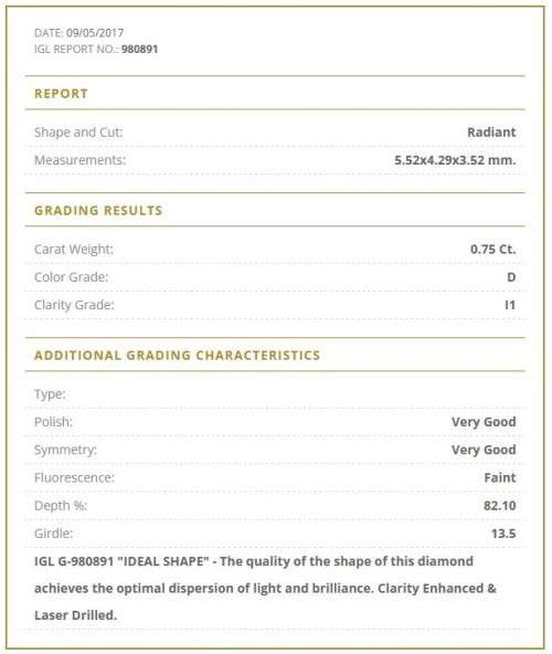 0.75Cts DIAMOND RADIANT CUT `CERTIFIED` SPARKLING  D WHITE COLOR NATURAL