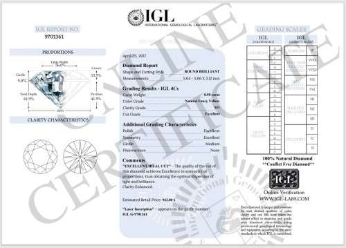 0.50Cts  DIAMOND SI1  **CERTIFIED** ROUND FANCY YELLOW NATURAL