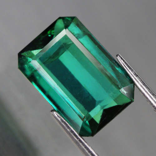 3.89Ct.  Blue Green Tourmaline Emerald Cut Africa Precious Gem Good Colour Natural