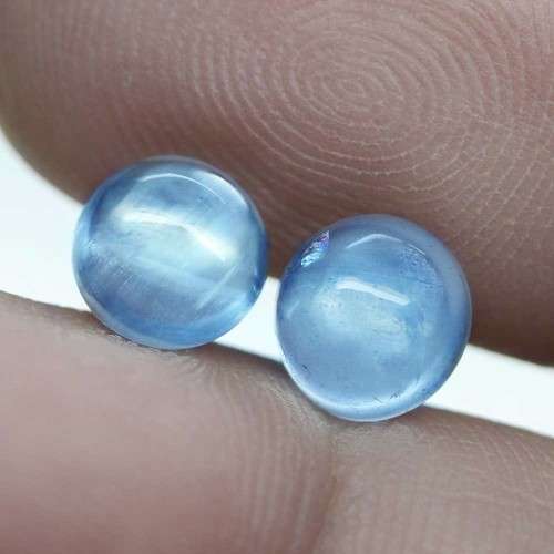 3.44Ct.  Sky Blue Aquamarine Round Cab **PAIR**Shinning Untreated Natural