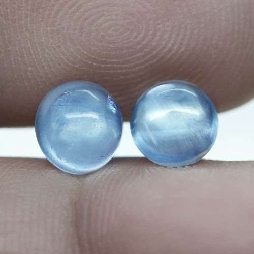 3.44Ct.  Sky Blue Aquamarine Round Cab **PAIR**Shinning Untreated Natural