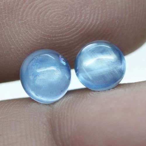 3.44Ct.  Sky Blue Aquamarine Round Cab **PAIR**Shinning Untreated Natural
