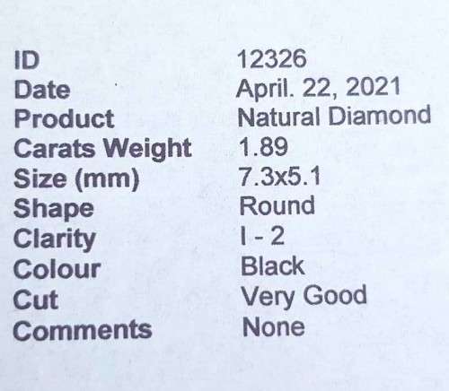 1.89Ct Diamond Jet Black Round **Certified** Loose Natural
