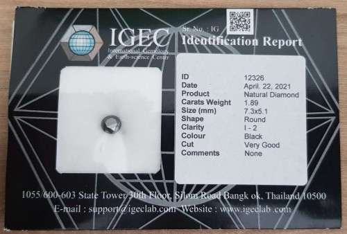 1.89Ct Diamond Jet Black Round **Certified** Loose Natural