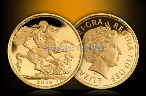 Regina Elizibeth British Sovereign  Coin 2010,St George slaying Dragon Reverse-Replica