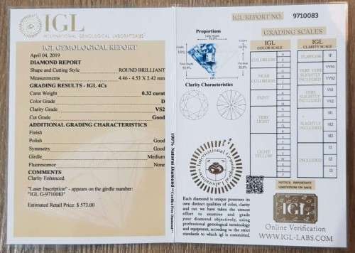 Diamond  0.32Cts  *CERTIFIED* Round  D/VS2 Loose Natural Diamond