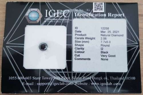 2.06Ct Diamond Jet Black Round **Certified** Loose Natural