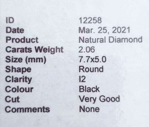 2.06Ct Diamond Jet Black Round **Certified** Loose Natural
