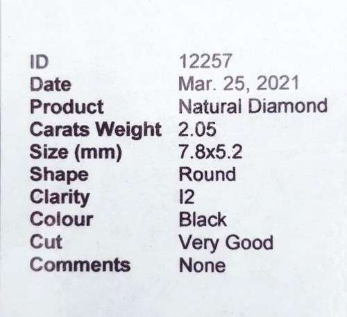 2.05Ct Diamond Jet Black Round **Certified** Loose Natural