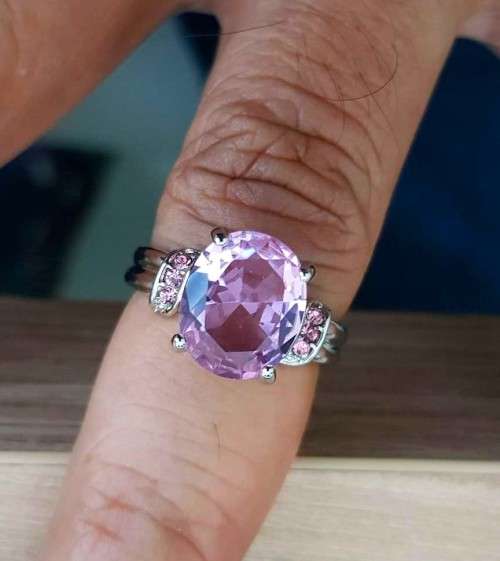 Pink Oval Crystal Engagement Ring in  Silver
