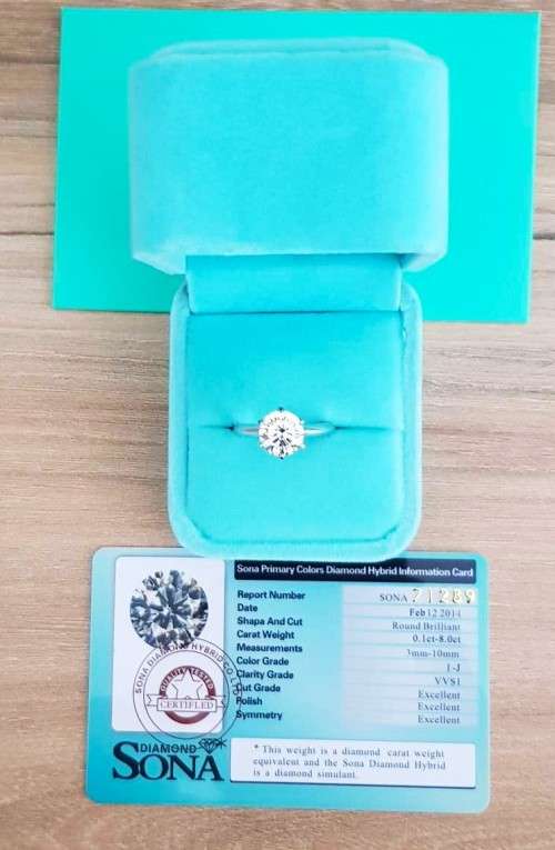 2.00 Carat Round SONA Diamond **Certified**  VVSI/D Engagement Ring Plated in Platinum