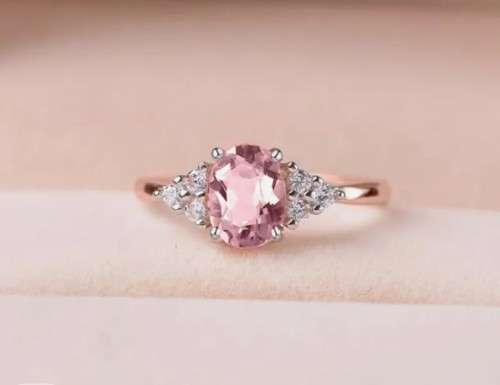 Pink Oval Crystal Engagement Ring in  Rose Gold